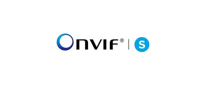 ONVIF Profile S: Standardized Communication ONVIF Profile S logo, with 'ONVIF' text and a blue circle containing a white 'S'.