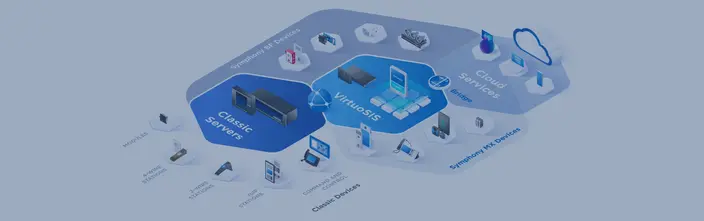 Diagrama de arquitectura de interfonía VirtuoSIS con puestos, servidores y nube.