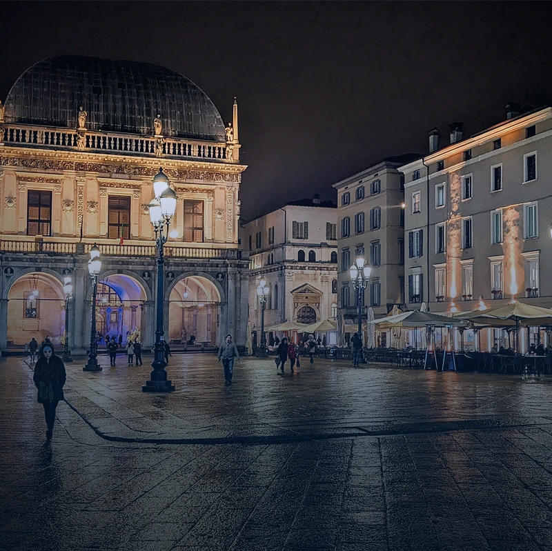 Night view of Brescia with Help Points of Brescia Mobilità improving urban safety