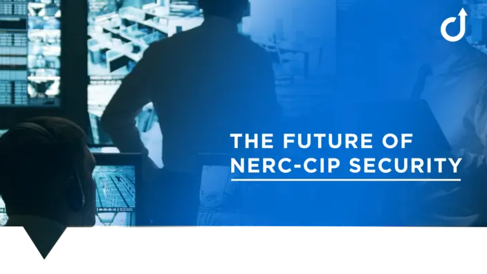 The Future of NERC-CIP Security Control room with staff monitoring security feeds on multiple screens.