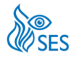 Blue SES logo with flame and eye.