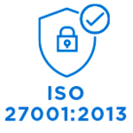 Icon representing ISO 27001:2013 certification: a shield with a padlock and a tick mark.