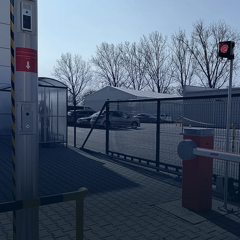 Gate access area with intercom system providing secure entry and reliable communication