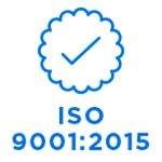 ISO 9001:2015 certification logo with a blue checkmark.