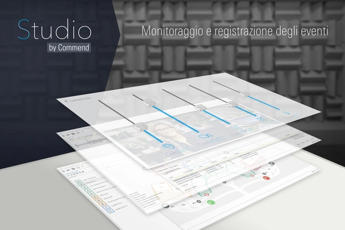 Commend Studio: Event Monitoring & Recording Commend Studio software interface for intercom and video management, showing event logs and a map.